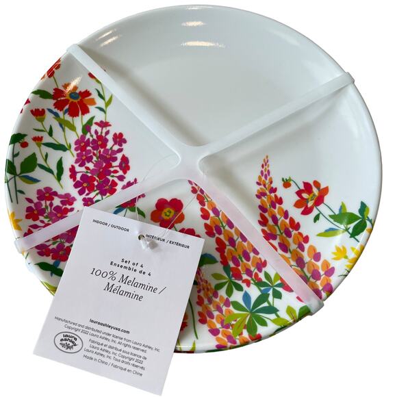 LAURA ASHLEY Melamine Pop of Color Spring Floral 8" Appetizer Plate Set of 4 NEW - Picture 8 of 10